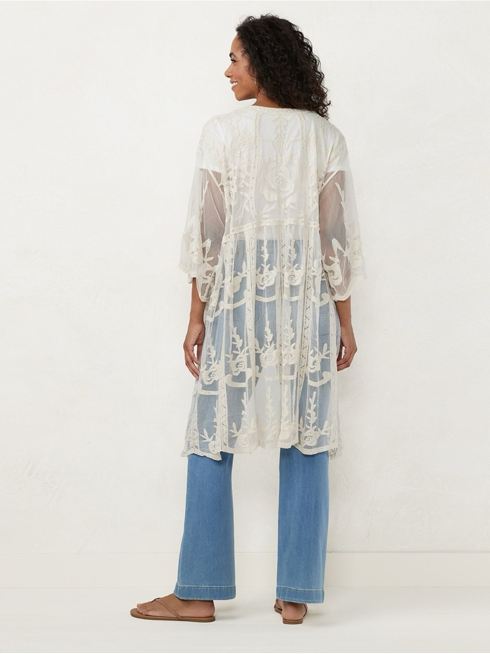 New LC Lauren Conrad One Size Ivory Sheer Embroidered Kimono Romantic Vacation - Picture 1 of 8